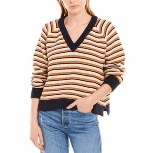 Madewell Sweaters - Madewell Arden V-Neck Crop Pullover Sweater Women's Size M Multi Stripe AC786